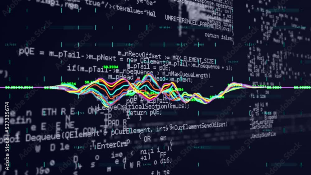 Poster animation of rotating circles over data processing in green and black space