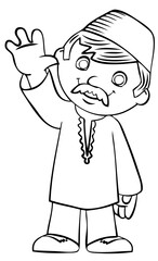 Muslim man. Element for coloring page. Cartoon style