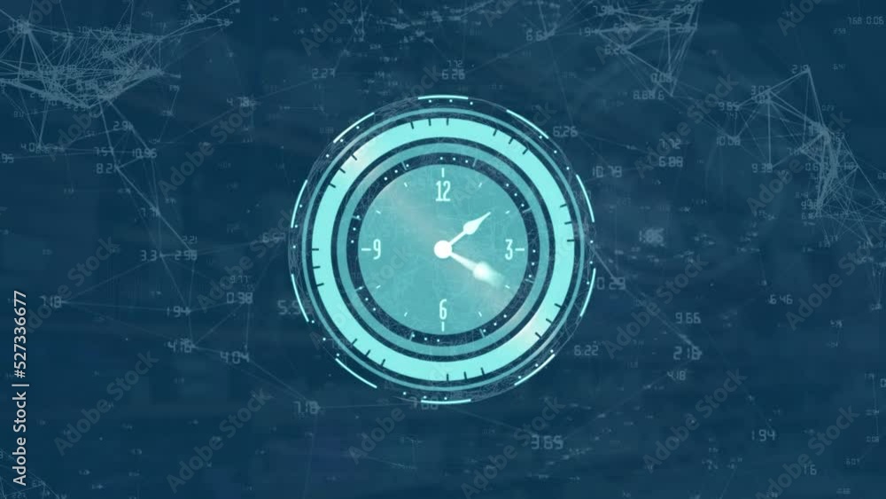 Poster animation of clock moving fast over network of connections