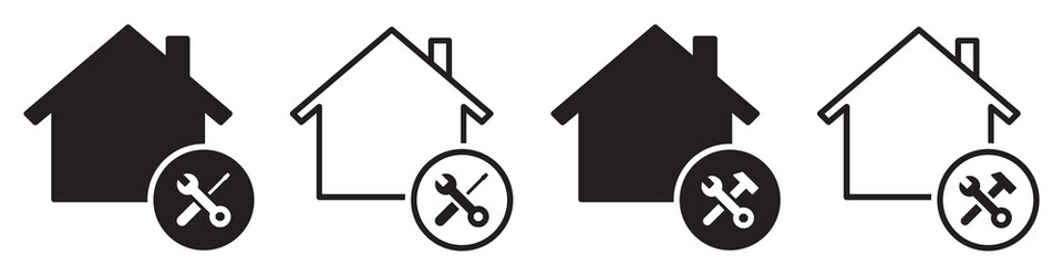 Set of home repair icons. Building maintenance service symbols. House building tools. Repair, renovation or maintenance. Vector illustration.