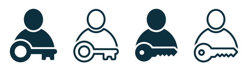 Set of user with key icon. User key icon, access, personal key, security symbol vector.