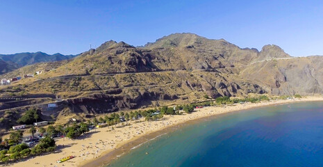 Aerial view of Las Teresitas beach in Tenerife Island, Spain