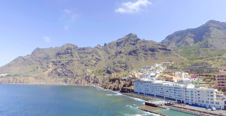 Aerial view of Puerto de la Cruz on a sunny day, Tenerife
