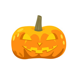 Glowing Halloween Pumpkin isolated on white background. Cute vegetable for holiday.