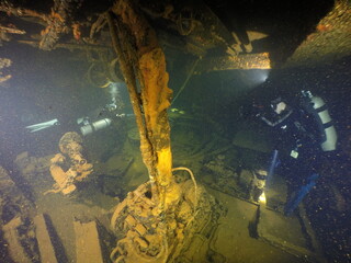 Famous wreck ship Fujikawa maru in Truk lagoon.