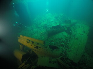 Famous wreck ship Fujikawa maru in Truk lagoon.