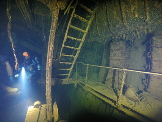 Famous wreck ship Fujikawa maru in Truk lagoon.