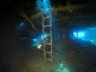 Famous wreck ship Fujikawa maru in Truk lagoon.