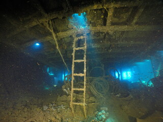 Famous wreck ship Fujikawa maru in Truk lagoon.
