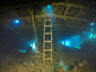 Famous wreck ship Fujikawa maru in Truk lagoon.