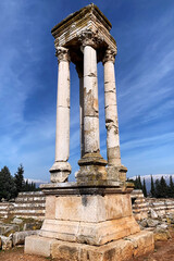 Anjar Citadel Historical Landmark, Pillars Ruins on the Main Passage, Lebanon