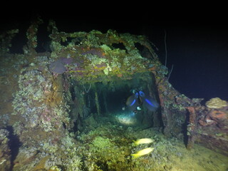 Naklejka na ściany i meble Famous wreck ship Fujikawa maru in Truk lagoon.