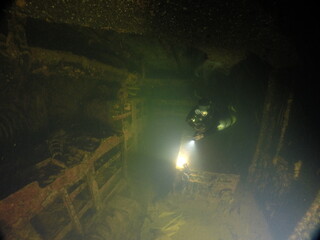 Famous wreck ship Fujikawa maru in Truk lagoon.
