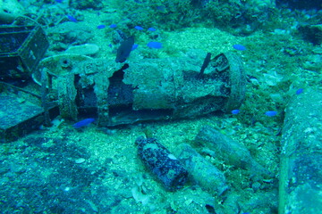 Famous wreck ship Fujikawa maru in Truk lagoon.