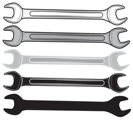 Set of Metal wrench isolated on white background white background. Repair tool. Vector illustration