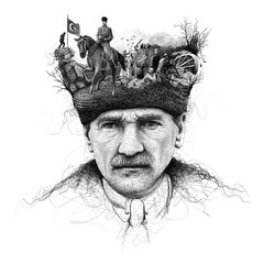 Ataturk digital illustration, Leader of Turkey