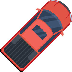 Red pickup truck top view. Cargo transport icon - obrazy, fototapety, plakaty