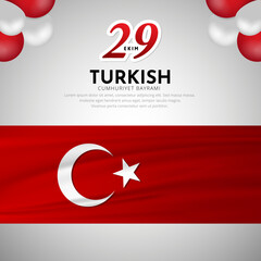 Celebration Turkey republic day background design with wavy flag and balloon vector