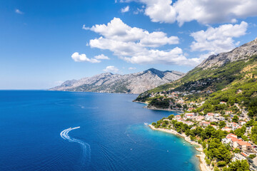 Beautiful landscape of coastline with Brela town and Adriatic sea in Makarska riviera, Dalmatia,...