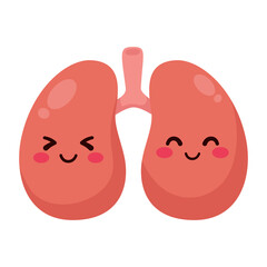 cute and funny Human Lungs anatomy icon. flat cartoon characters style. bright and cute.