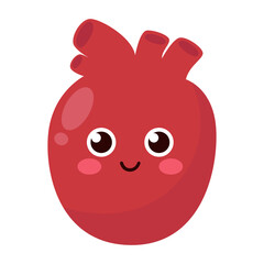 Obraz premium cute and funny Human heart anatomy icon. flat cartoon characters style. bright and cute