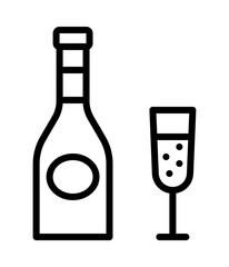 Celebration decorations flat line icon. Champagne symbol. Outline sign for mobile concept and web design, store