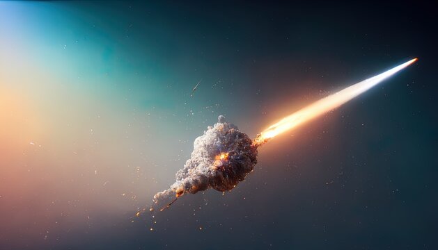 Ballistic missile launched into space. Fantastic space abstraction. Comet in space. 3D illustration.