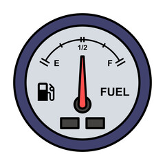 Fuel Gauge Indicators Concept, Blue Dial Meter Vector color Icon Design, crude oil and natural  Liquid Gas Symbol, Petroleum  and gasoline Sign, power and energy market stock illustration