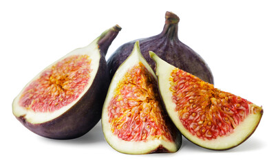 Figs, half and slices close-up on a white background. Isolated