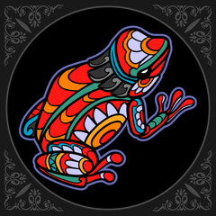 Colorful frog zentangle arts isolated on black background