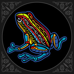 Colorful frog zentangle arts isolated on black background