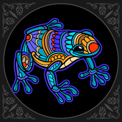 Colorful frog zentangle arts isolated on black background