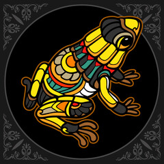 Colorful frog zentangle arts isolated on black background