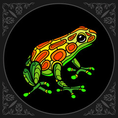 Colorful frog zentangle arts isolated on black background