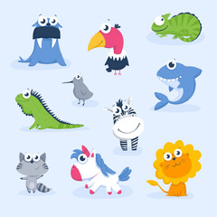 Collection children cartoon colorful cute animal zoo