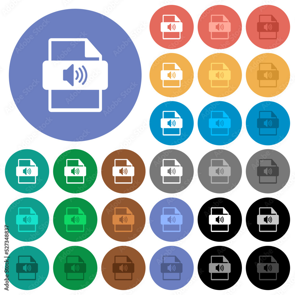 Poster sound file type round flat multi colored icons