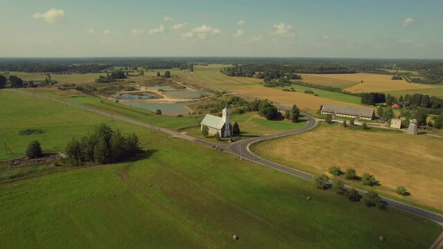 Aerial video overview of Tudulinna Closter, Estonia. Beautiful Estonian landscapes. Drone video capture.