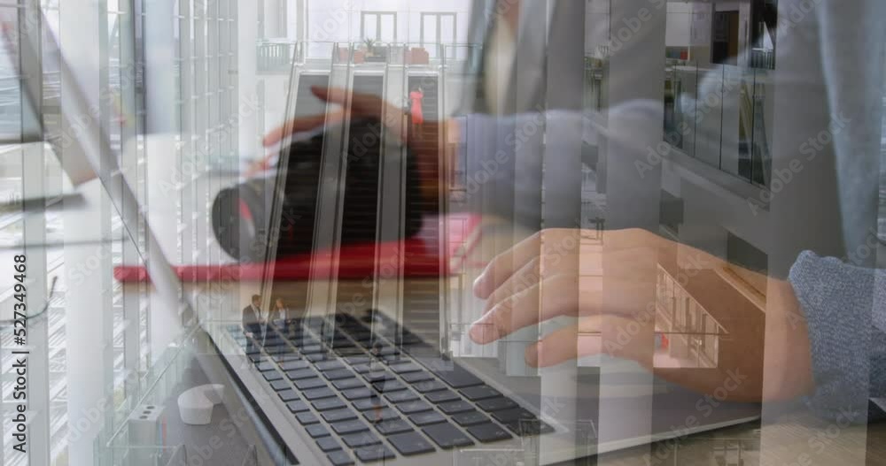 Aufkleber animation of financial data processing over businessman using tablet