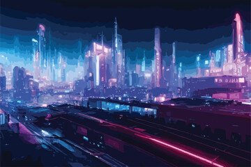 Fototapeta na wymiar neon mega city.business district center Cyber punk theme. vector illustration