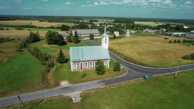 Aerial video overview of Tudulinna Closter, Estonia. Beautiful Estonian landscapes. Drone video capture.