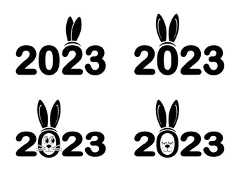 Obraz premium Rabbit sign 2023. New Year symbol. Year of the rabbit. Set of 2023 New Year ornaments. Number 2023 with rabbit ears. Designer for invitations and holiday cards. Vector illustration.