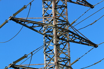 Electrical wires carrying high voltage current.