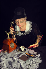The old woman is like a Miss Marple,woman Miss Marpul, English detective character, woman...