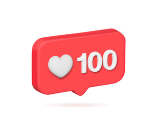 bubble red of 100 like and 100 heart icon