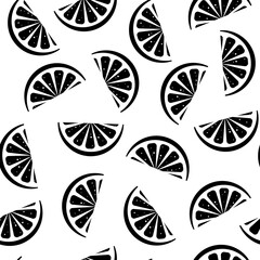 The pattern is seamless orange. The silhouette is black and white. Vector background design.