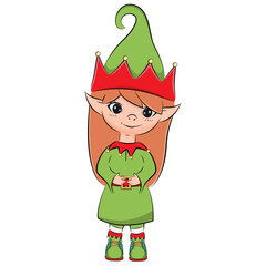 Cute little Santa helpers. Christmas elf. Vector illustration.