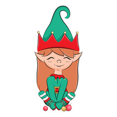 Cute little Santa helpers. Christmas elf. Vector illustration.
