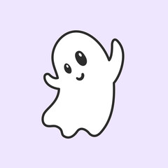 Funny little ghost. Cute cartoon character with smile. Halloween spirit. Little flying monster