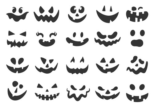 Scary Halloween pumpkin faces. Spooky Jack o lantern. Scary ghost faces