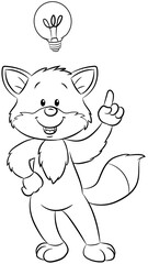 Niedlicher Fuchs mit einer Glühbirne über dem Kopf